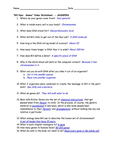 bill nye genes worksheet answer key pdf